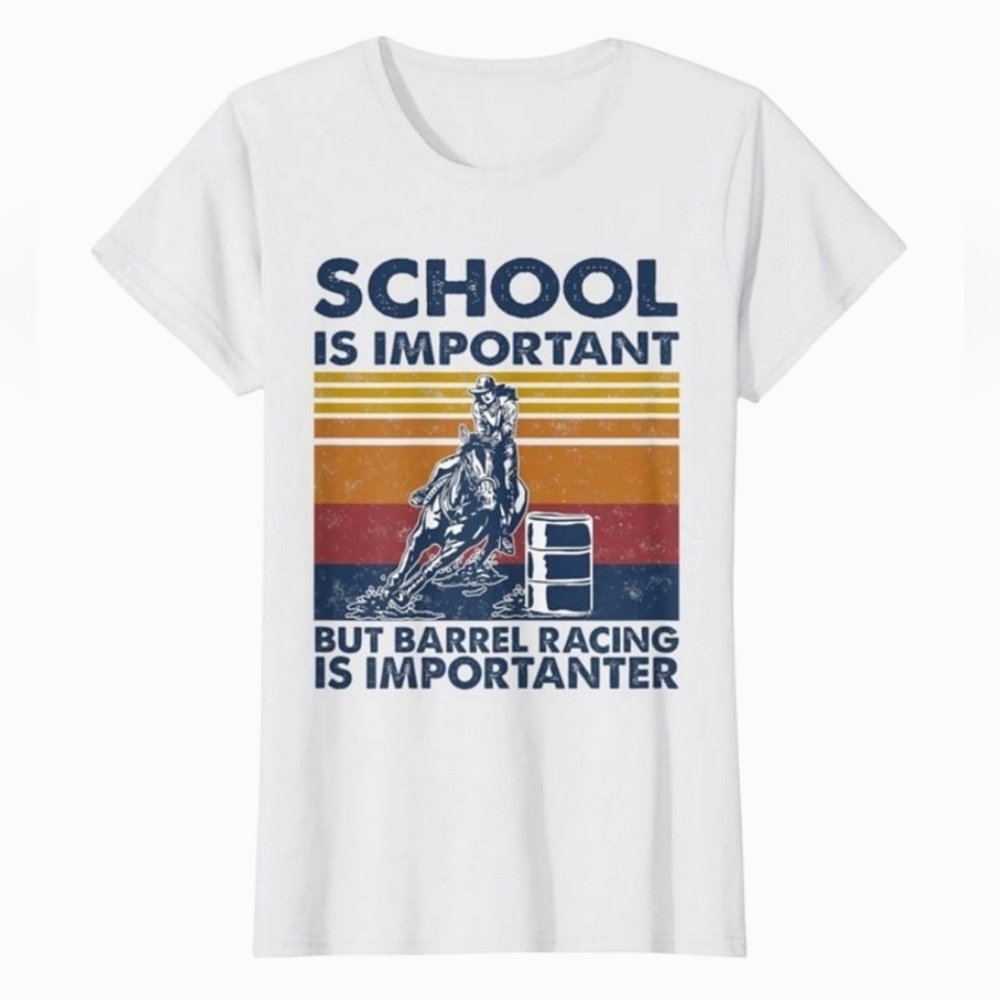 Women's Barrel Racing T Shirt Medium White Short Sleeve Crew Neck Funny Humor